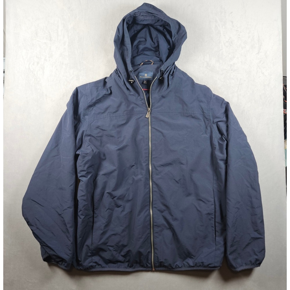 Brooks Brothers Jacket Mens XXL Navy Blue Ripstop Windbreaker Hooded Full Zip